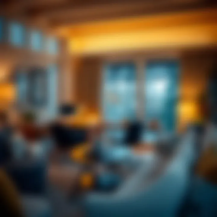 Warm ambient lighting creating a cozy home office atmosphere