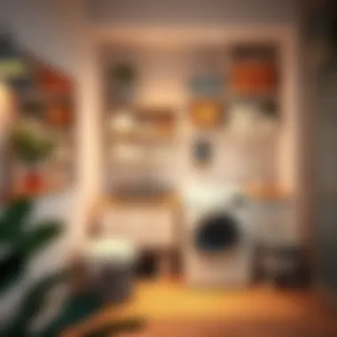 Efficient layout of a small laundry area featuring multifunctional elements