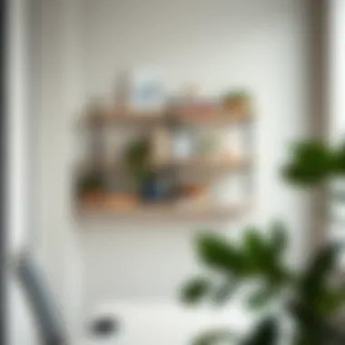 Innovative Wall-Mounted Shelving in a Minimalist Workspace Creative use of wall-mounted shelves in a minimalist workspace