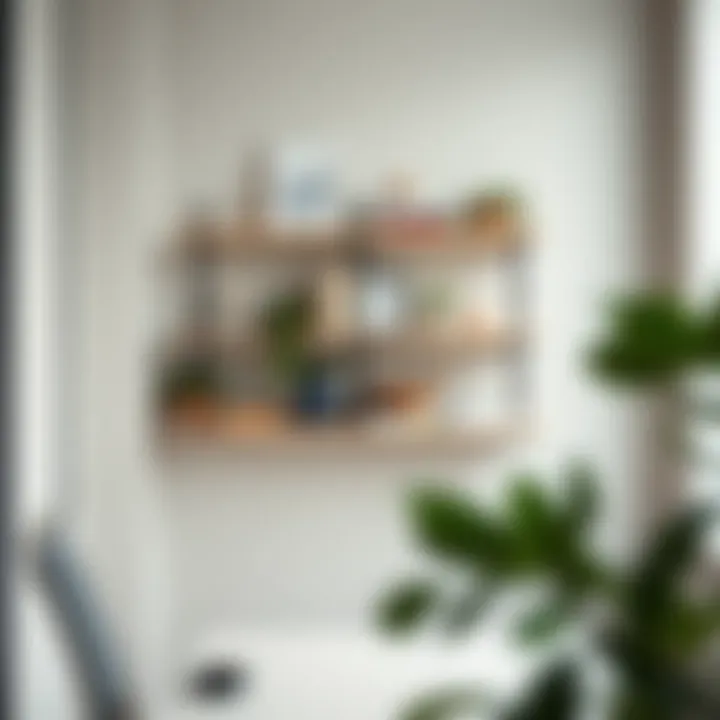Innovative Wall-Mounted Shelving in a Minimalist Workspace Creative use of wall-mounted shelves in a minimalist workspace