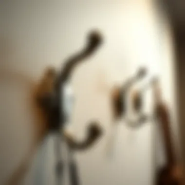 Stylish Metal Coat Hooks Stylish metal coat hooks mounted on a wall