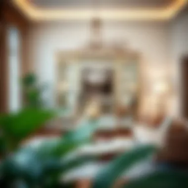 Mirrored buffet cabinet in a cozy living room, enhancing space ambiance