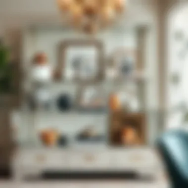 Stylish mirrored buffet cabinet adorned with decorative items