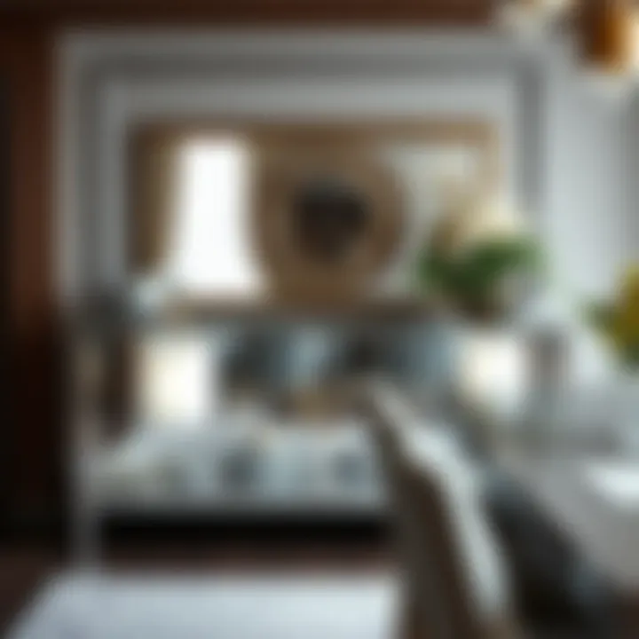 Elegant modern mirrored buffet cabinet in a chic dining room setting