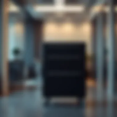 Elegant four-drawer cabinet on wheels in a modern office