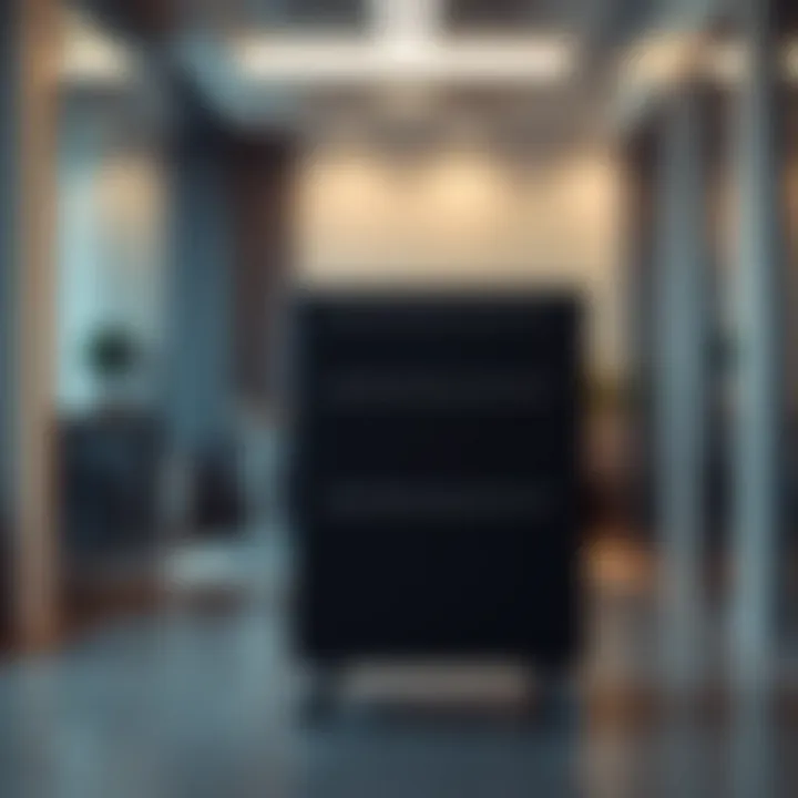 Elegant four-drawer cabinet on wheels in a modern office