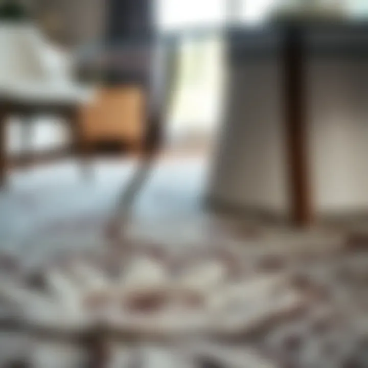 Close-up of a luxurious rug texture under a round dining table