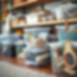 A well-organized space featuring clear storage bins filled with various items.