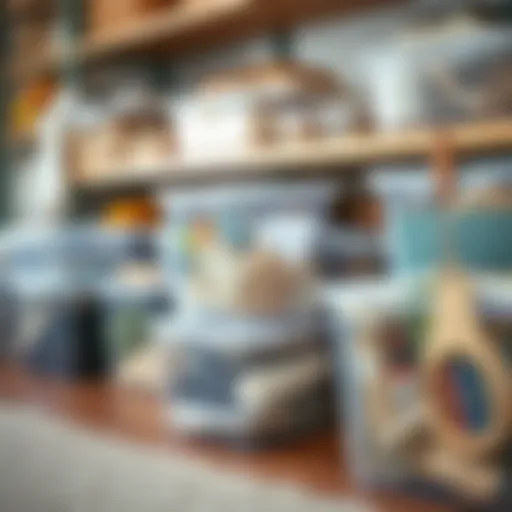 A well-organized space featuring clear storage bins filled with various items.