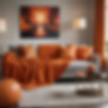 Elegant living room showcasing an orange throw with complementary decor