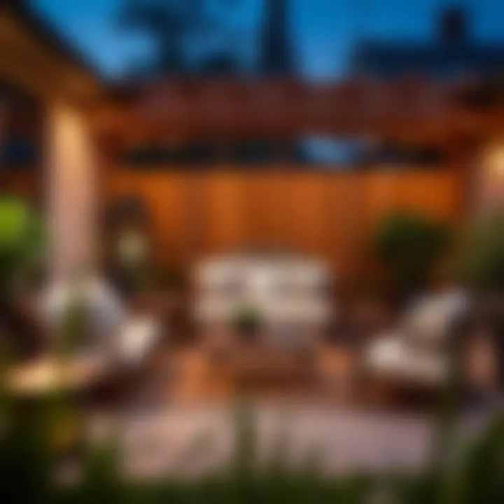 An elegant outdoor seating arrangement in a backyard