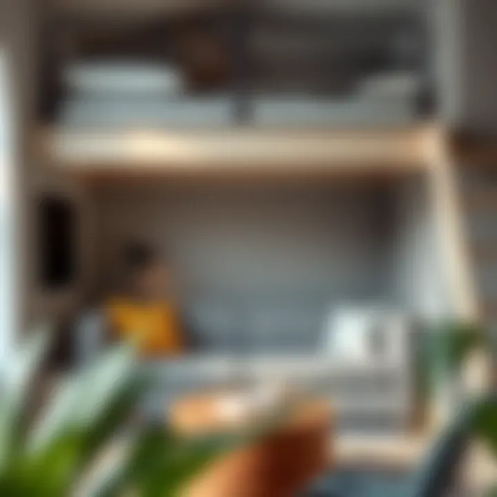 Cozy reading nook created under a queen size loft bed with couch