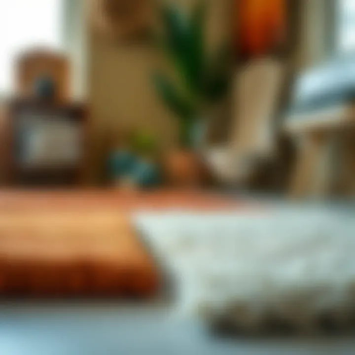 A collection of different material options for rust colored rugs on display