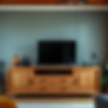 Natural Wood Dresser with 55-Inch TV Dresser made of natural wood, complementing a 55-inch TV setup