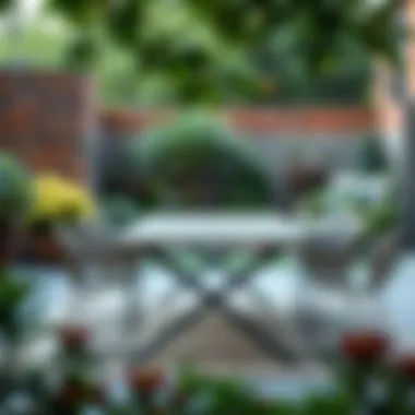 Stylish Patio Table in a Garden Setting Stylish outdoor patio table in a garden setting