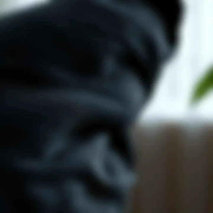 Close-up of textured fabric on a soft black throw pillow