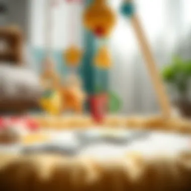 Close-up of a soft play mat with hanging toys