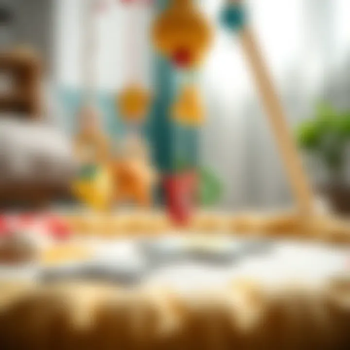 Close-up of a soft play mat with hanging toys