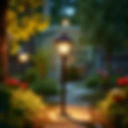 Elegant solar outdoor light illuminating a garden pathway