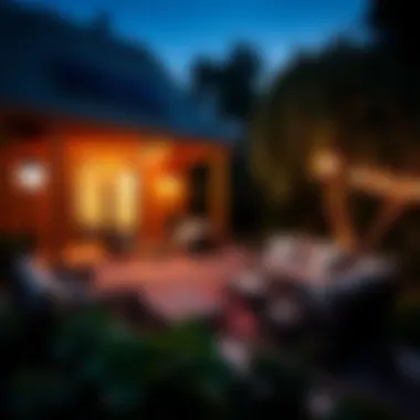 Patio with Solar-Powered Lights at Dusk Beautifully lit patio featuring solar-powered lights at dusk