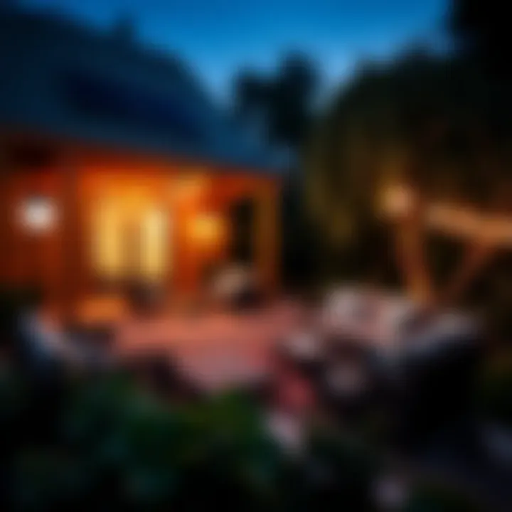 Patio with Solar-Powered Lights at Dusk Beautifully lit patio featuring solar-powered lights at dusk