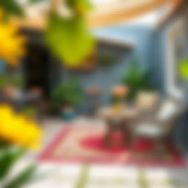 Colorful Outdoor Patio with Affordable Rugs An outdoor patio styled with colorful super cheap rugs for an inviting atmosphere.