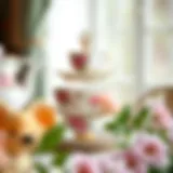 Elegant teacup display stand adorned with floral patterns