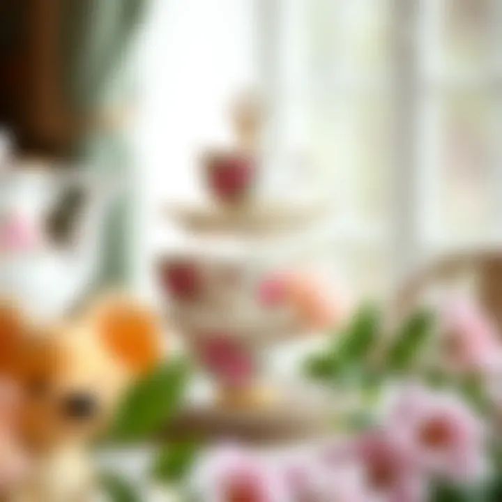 Elegant teacup display stand adorned with floral patterns