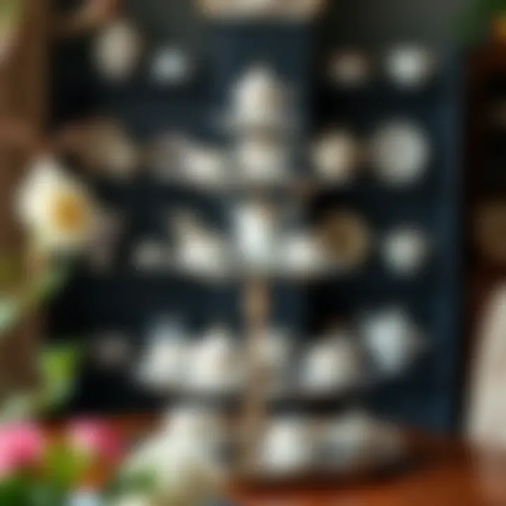 Artfully arranged teacup display stand enhancing home decor