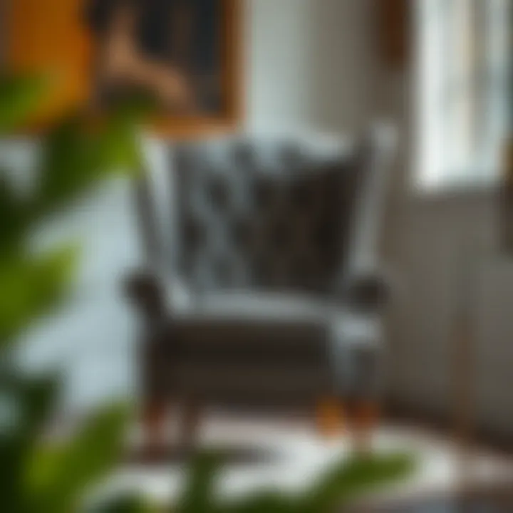 Historical grey wingback chair showcasing classic design elements