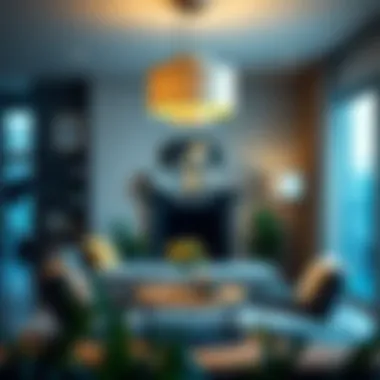 Cable Lamp as a Centerpiece in Modern Interior A modern interior featuring a cable lamp as a centerpiece, enhancing the overall decor.