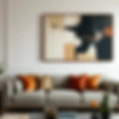 Sophisticated Abstract Art as a Focal Point Elegant abstract wall picture above a stylish sofa