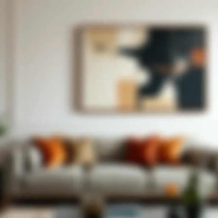 Sophisticated Abstract Art as a Focal Point Elegant abstract wall picture above a stylish sofa
