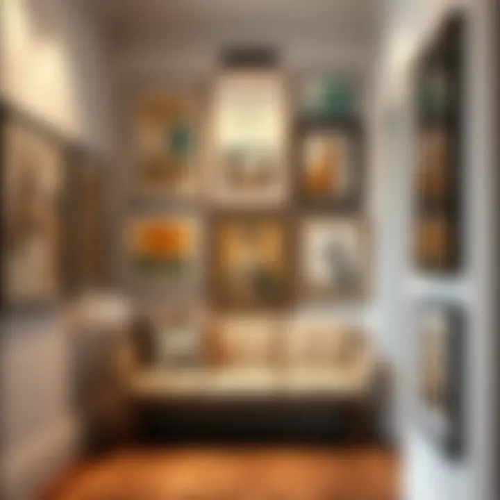 Curated Gallery Wall for Personal Expression Gallery wall featuring a mix of large art pieces in a hallway