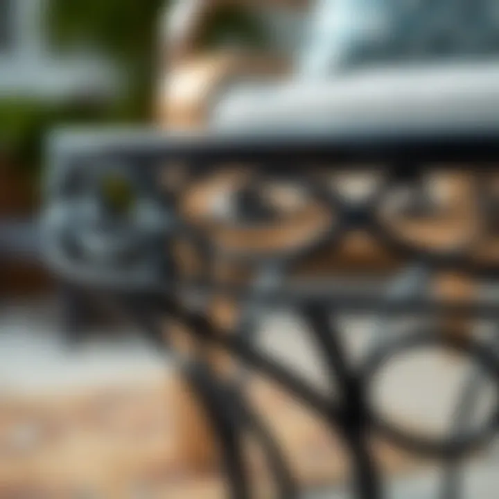 Close-Up of Intricate Design Close-up view of the intricate design of a black metal end table