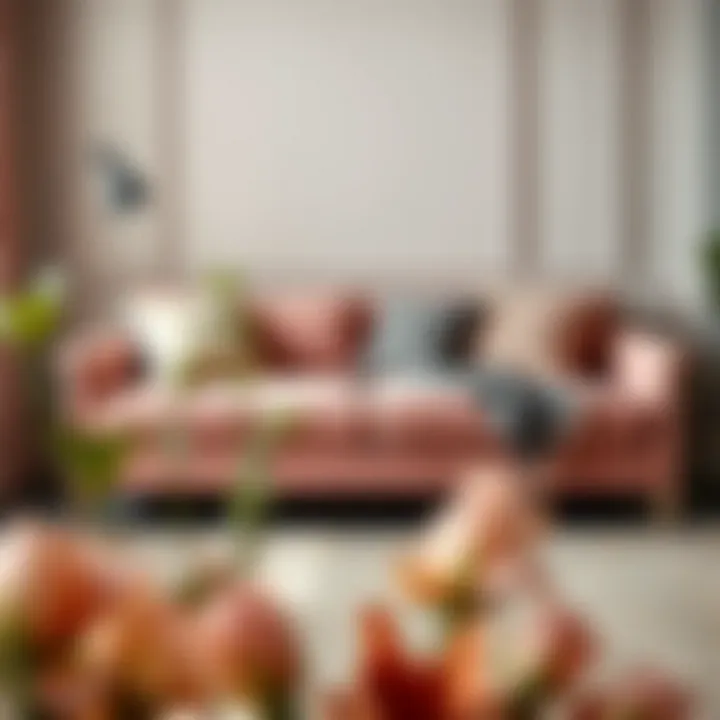 Blush sofabed styled with decorative cushions