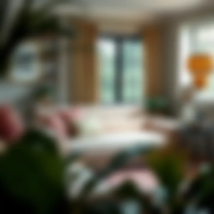 Blush sofabed in a cozy reading nook