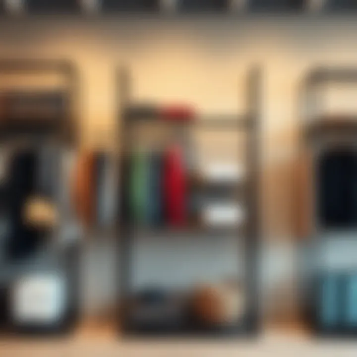 Stylish metal shelving units for clothing display