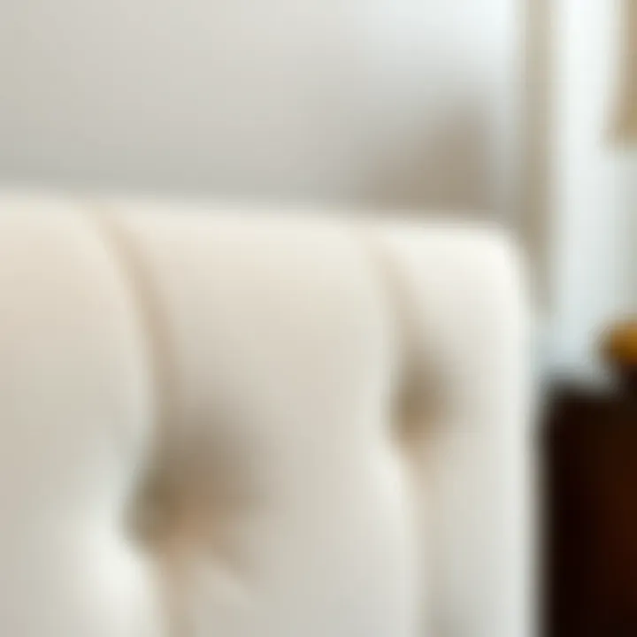 Detailed view showcasing the texture of a cream upholstered headboard