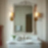 Elegant Distressed White Mirror Above Vanity Elegant distressed white mirror above a stylish bathroom vanity