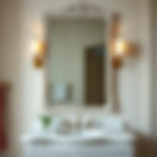 Elegant Distressed White Mirror Above Vanity Elegant distressed white mirror above a stylish bathroom vanity