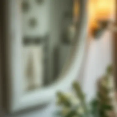 Close-up of a distressed white mirror showcasing intricate details