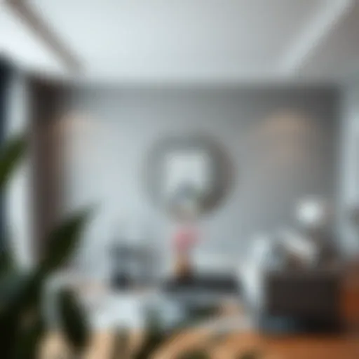 Elegant floating round mirror in a modern living room