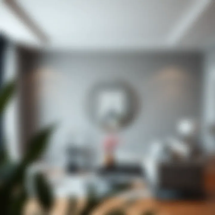 Elegant floating round mirror in a modern living room