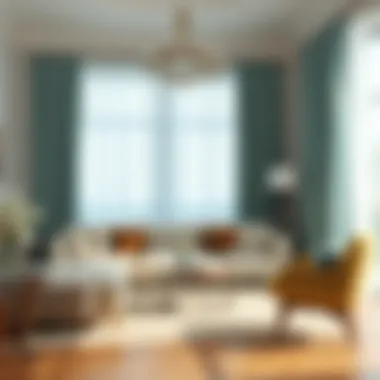Elegant Living Room Design with Light Teal Curtains Elegant living room featuring light teal curtains