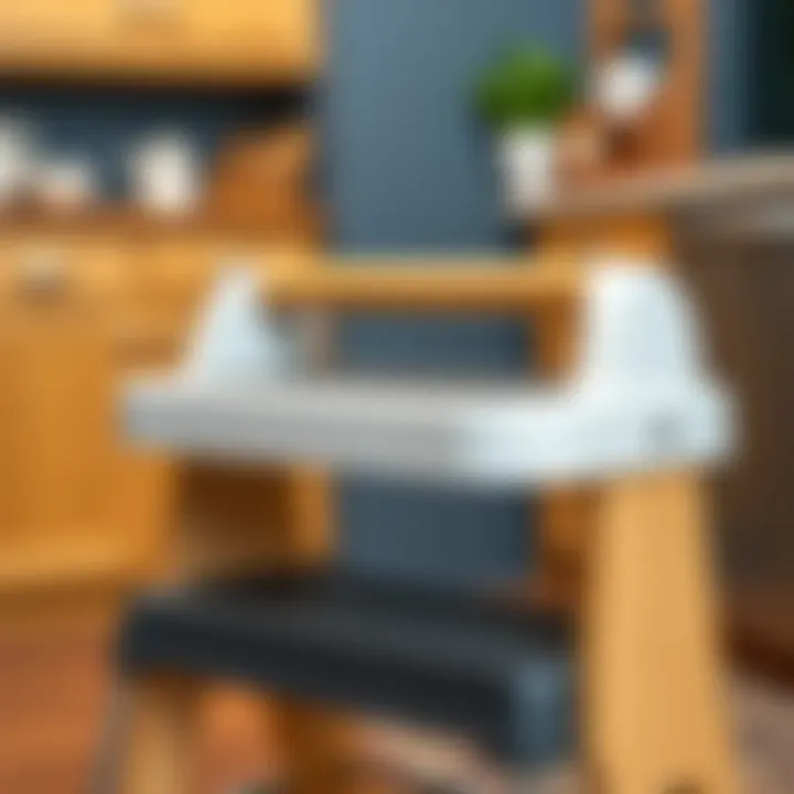 Close-up of a sturdy step stool showing its safety features