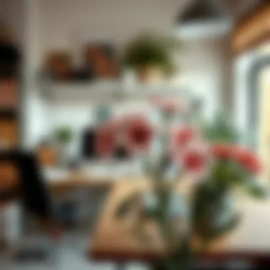 Tasteful Artificial Flower Decor in a Workspace Stylish workspace adorned with tasteful artificial flower decor