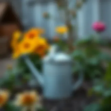 Timeless Charm in the Garden Vintage small tin watering can in a garden setting