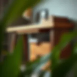 Elegant wooden desk with drawers showcasing modern design.