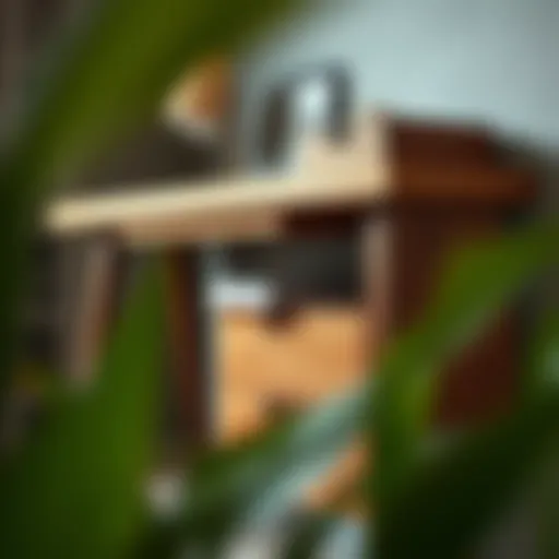 Elegant wooden desk with drawers showcasing modern design.